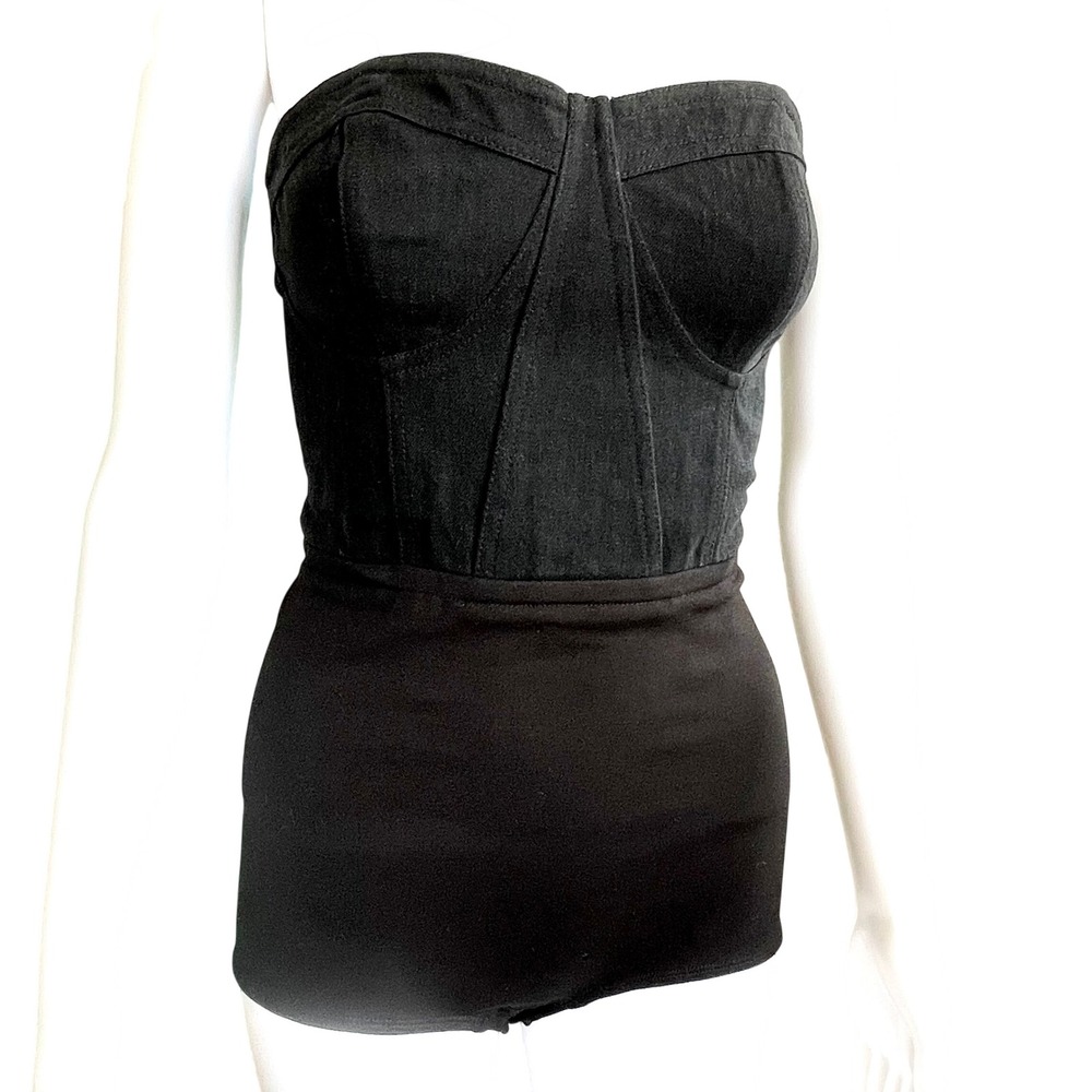 Pilcro Strapless Corset Bodysuit Black Sexy Witch Whimsigoth Coquette NWT Size M